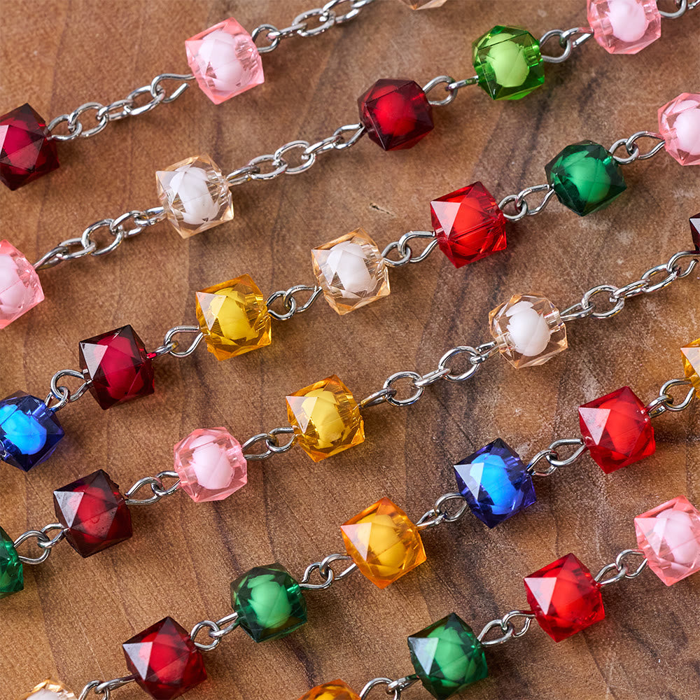 Our Lady of Peace & Crucifix of 8 mm Polyhedron Multicolor Acrylic Alloy Chain Rosary