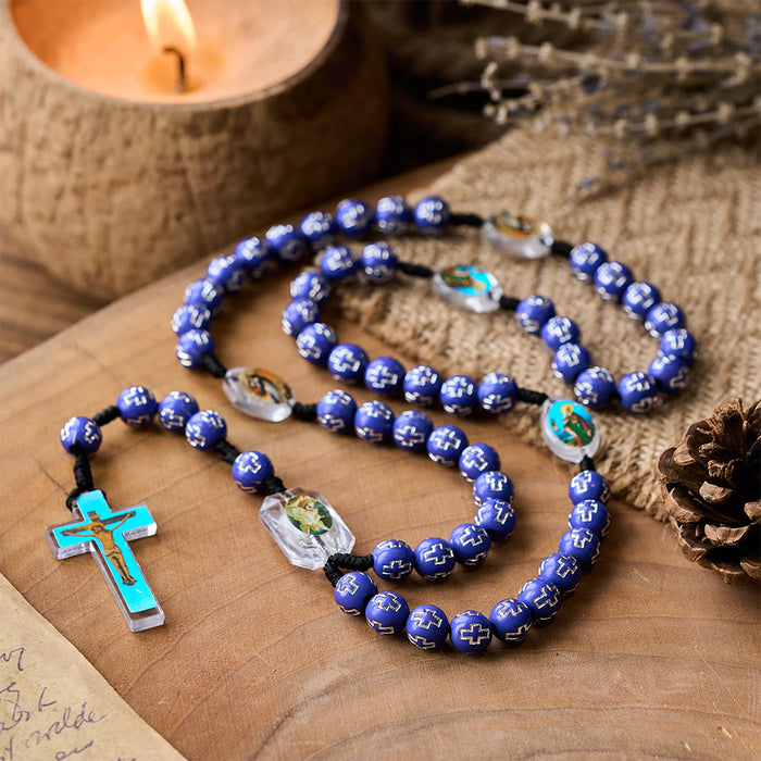 Crucifix of 10 mm Round Multicolor Acrylic Nylon Cord Rosary