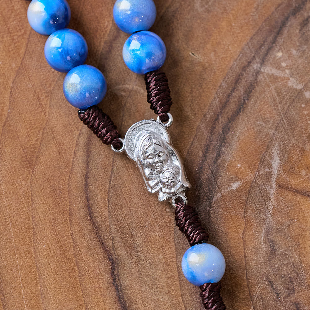 Blue Beads Hand-Woven Crucifix Rosary