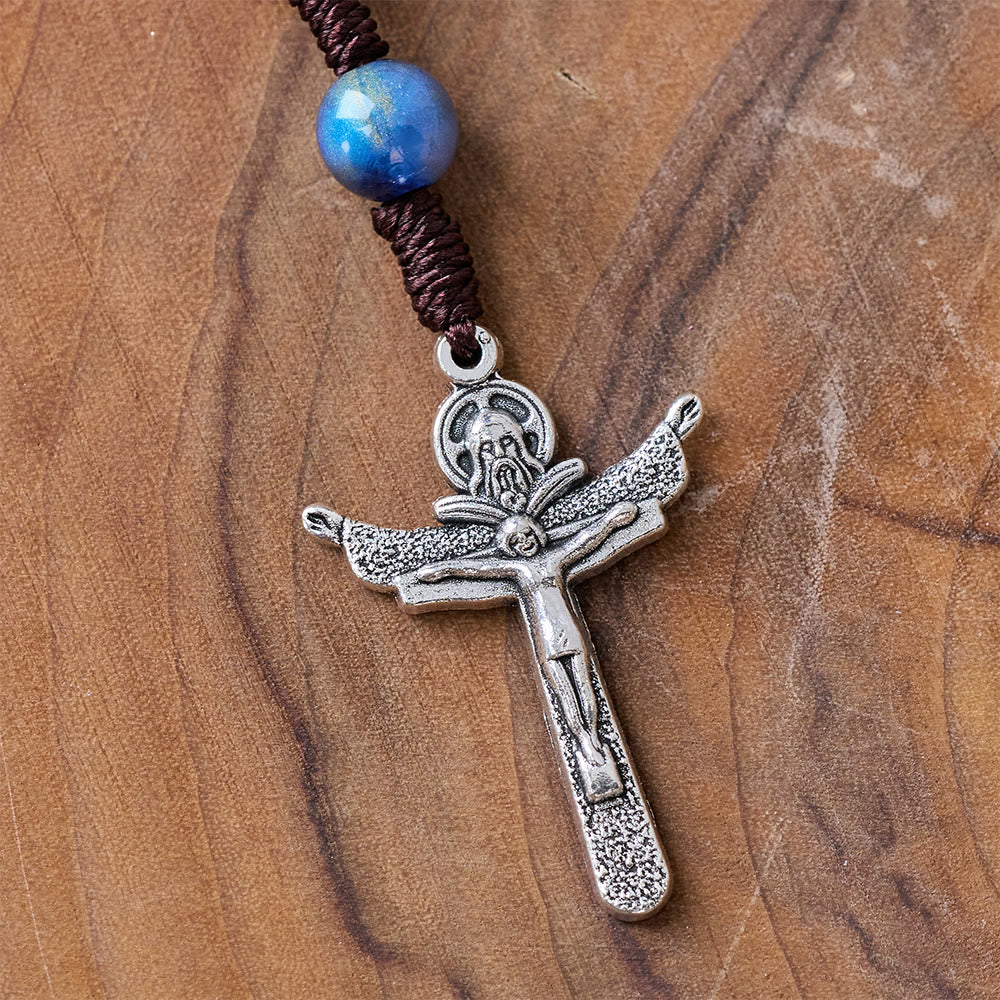 Blue Beads Hand-Woven Crucifix Rosary