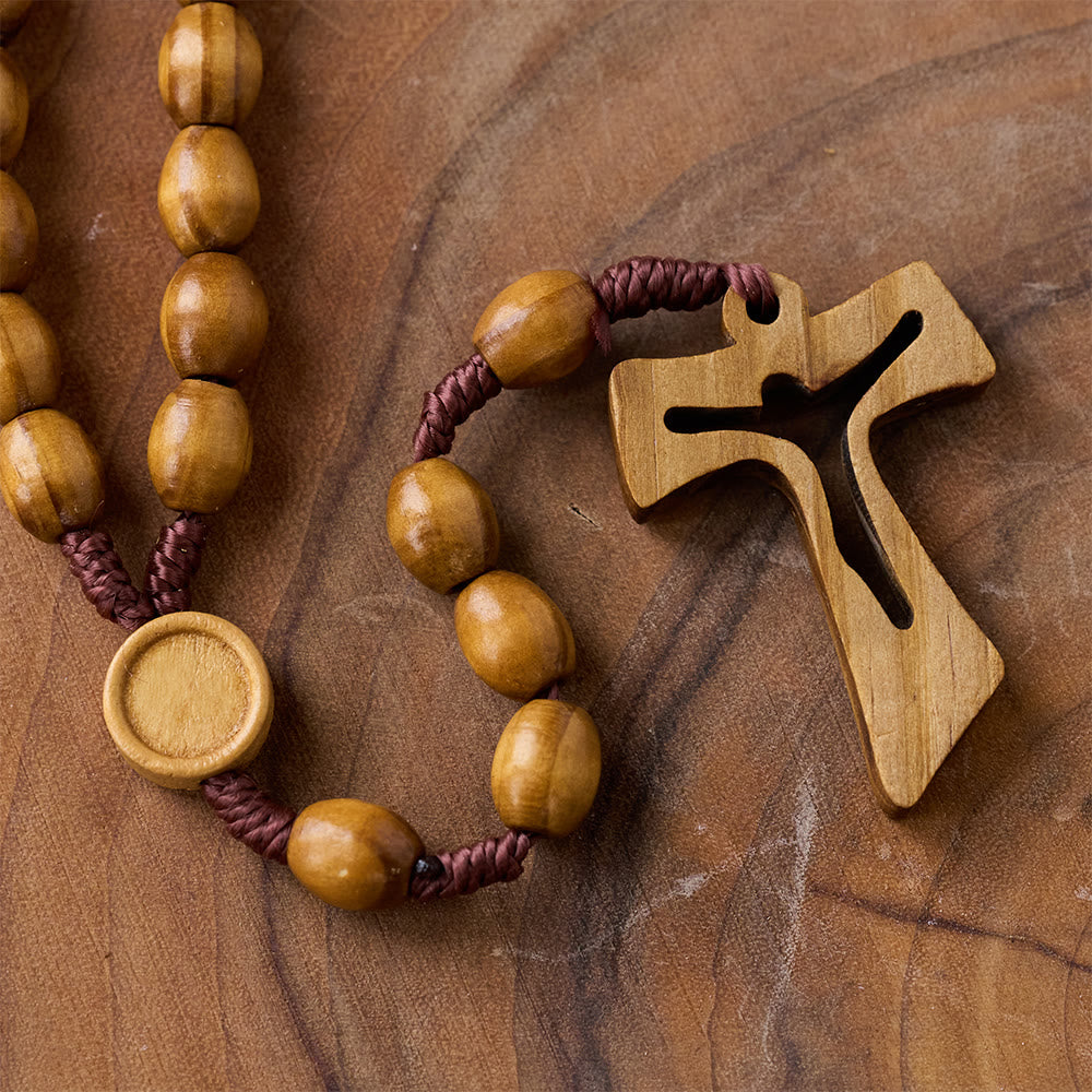 Handcrafted Wooden Rosary with Carved Cross: Embody Devotion and Timeless Prayer