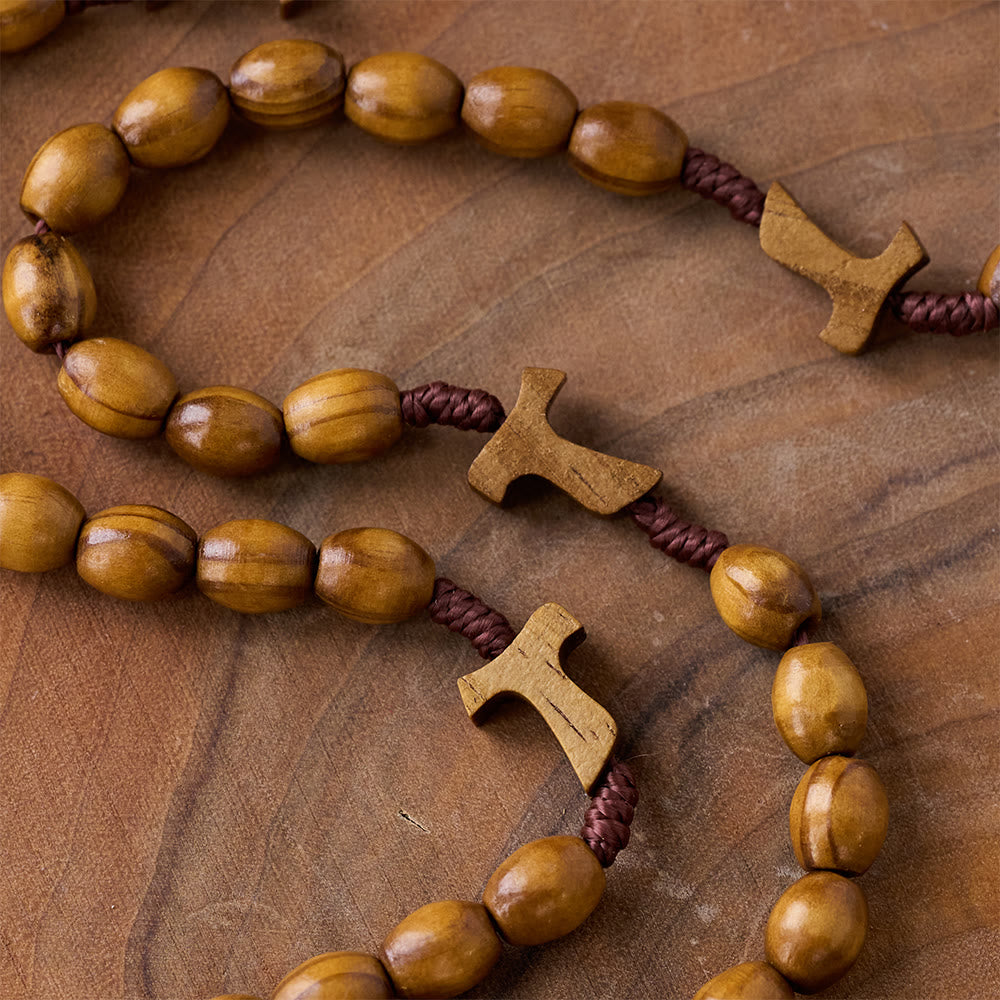 Handcrafted Wooden Rosary with Carved Cross: Embody Devotion and Timeless Prayer