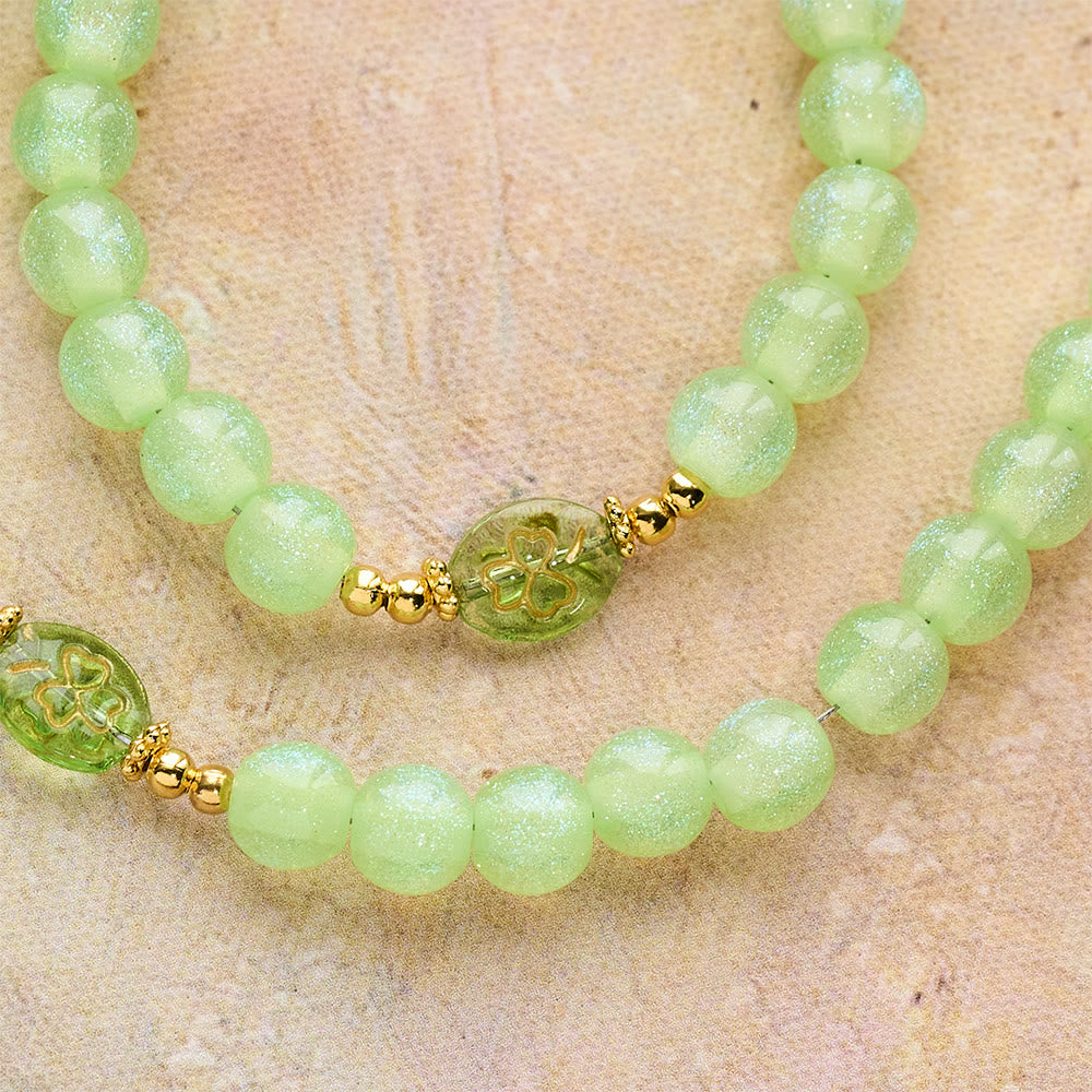 Celtic Blessing Shimmering Green Rosary: Lucky Shamrock with Golden Charm