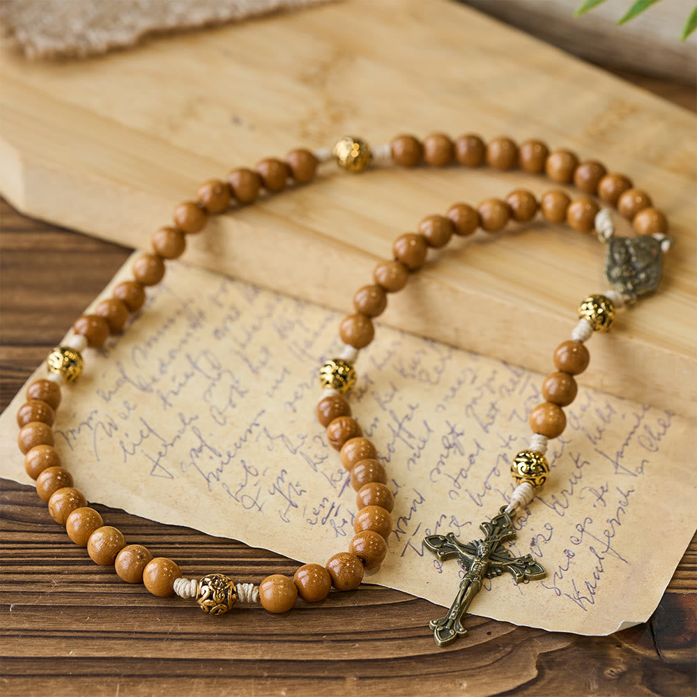 Holy Family & Crucifix of 10mm Olive Wood Bead Handmade Rosary for Holy Prayer
