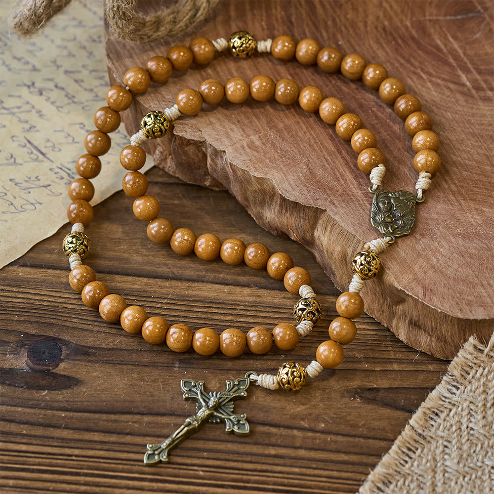 Holy Family & Crucifix of 10mm Olive Wood Bead Handmade Rosary for Holy Prayer