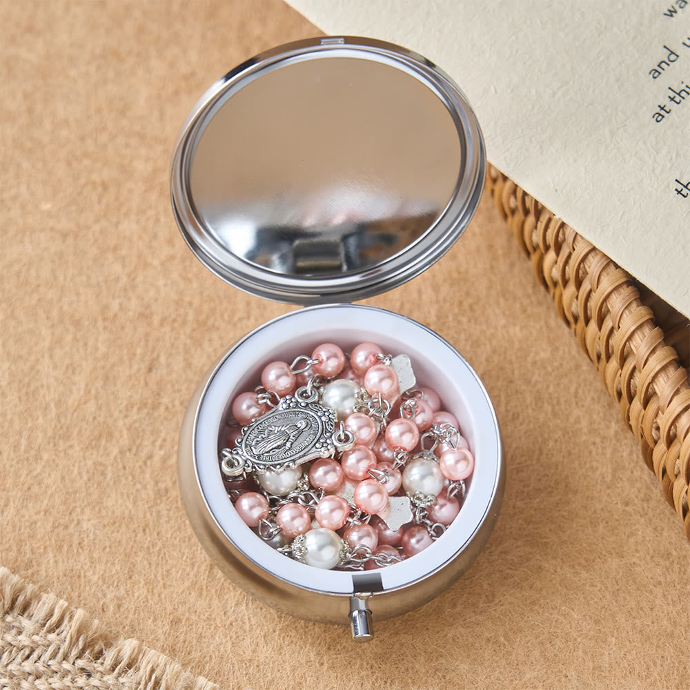 Devotional Rosary with Storage Box: Our Lady Medal and Crucifix for Prayerful Reflection