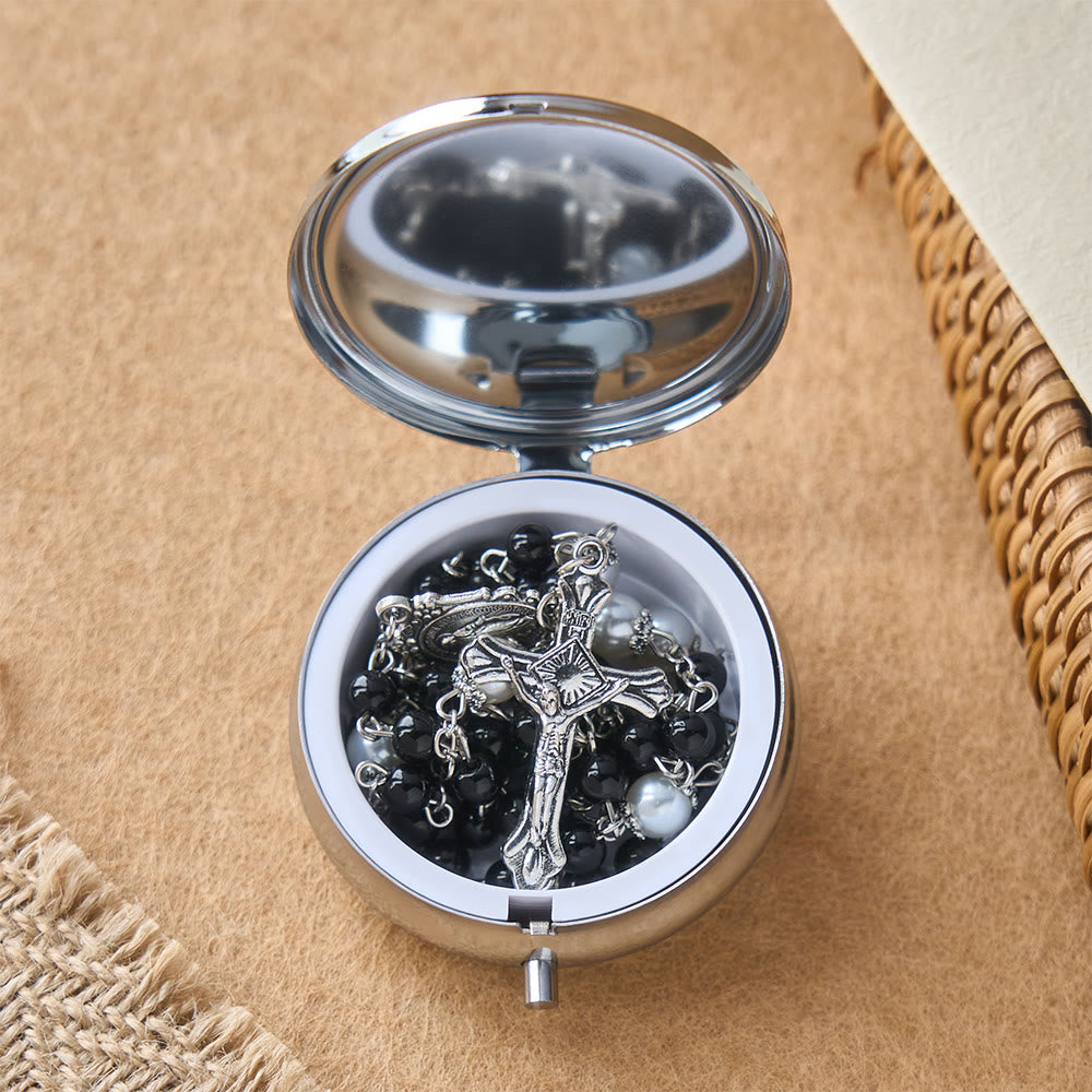 Devotional Rosary with Storage Box: Our Lady Medal and Crucifix for Prayerful Reflection