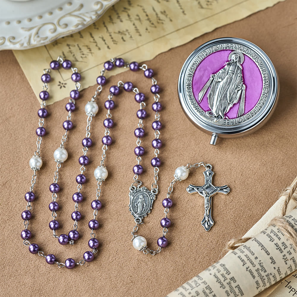 Devotional Rosary with Storage Box: Our Lady Medal and Crucifix for Prayerful Reflection