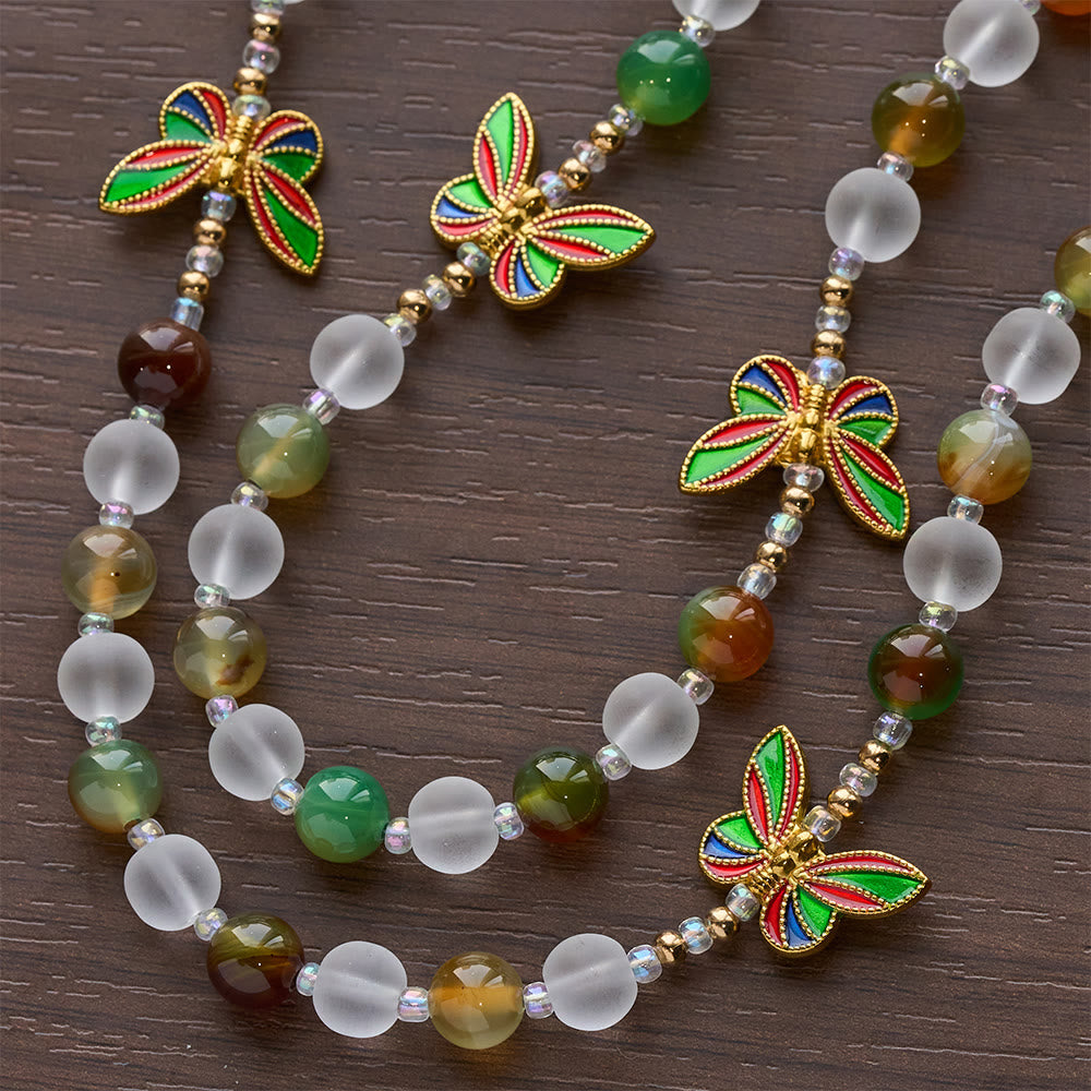 Natural Malachite with Enamel Butterfly Rosary: Butterfly of Faith
