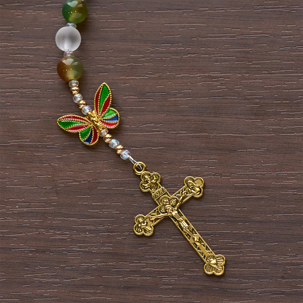 Natural Malachite with Enamel Butterfly Rosary: Butterfly of Faith