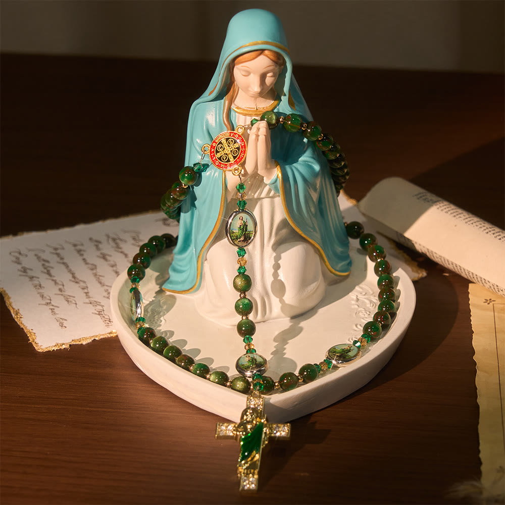 Green Sparkle Beads St. Jude Rosary: St. Jude Patron of Hope
