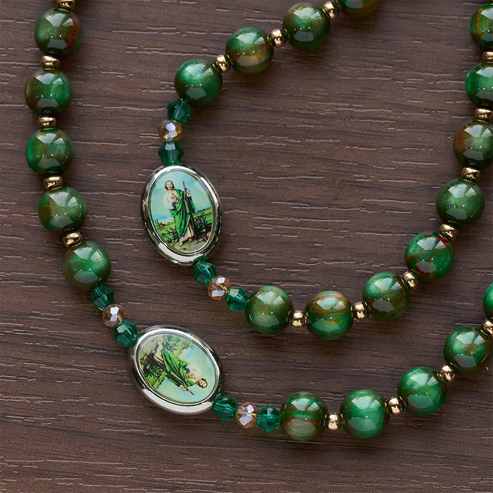 Green Sparkle Beads St. Jude Rosary: St. Jude Patron of Hope