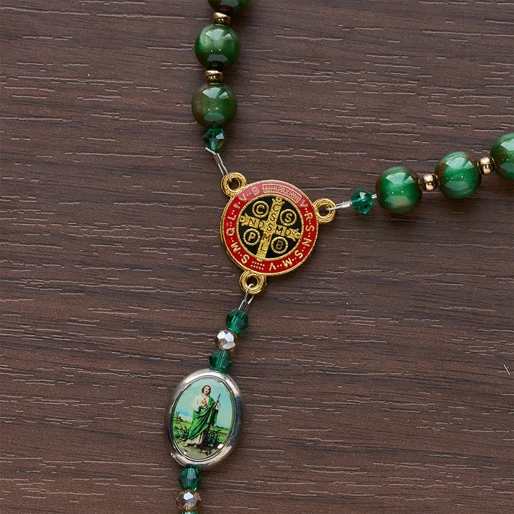 Green Sparkle Beads St. Jude Rosary: St. Jude Patron of Hope
