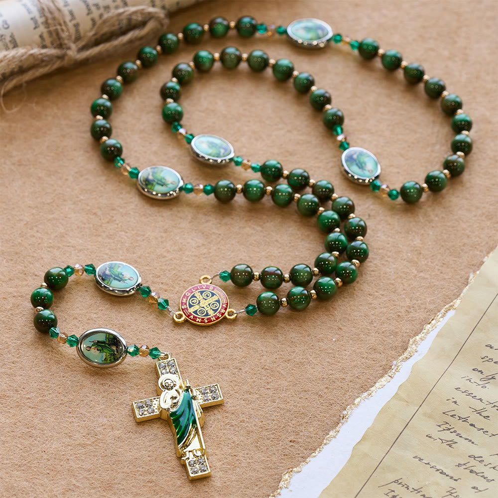 Green Sparkle Beads St. Jude Rosary: St. Jude Patron of Hope