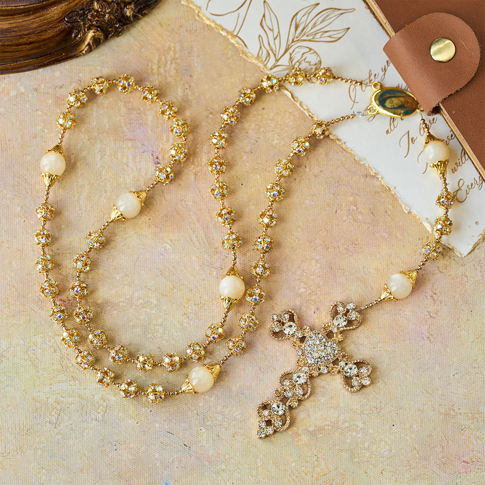 Sparkling Golden Beads Luxury Rosary with Our Lady of Grace