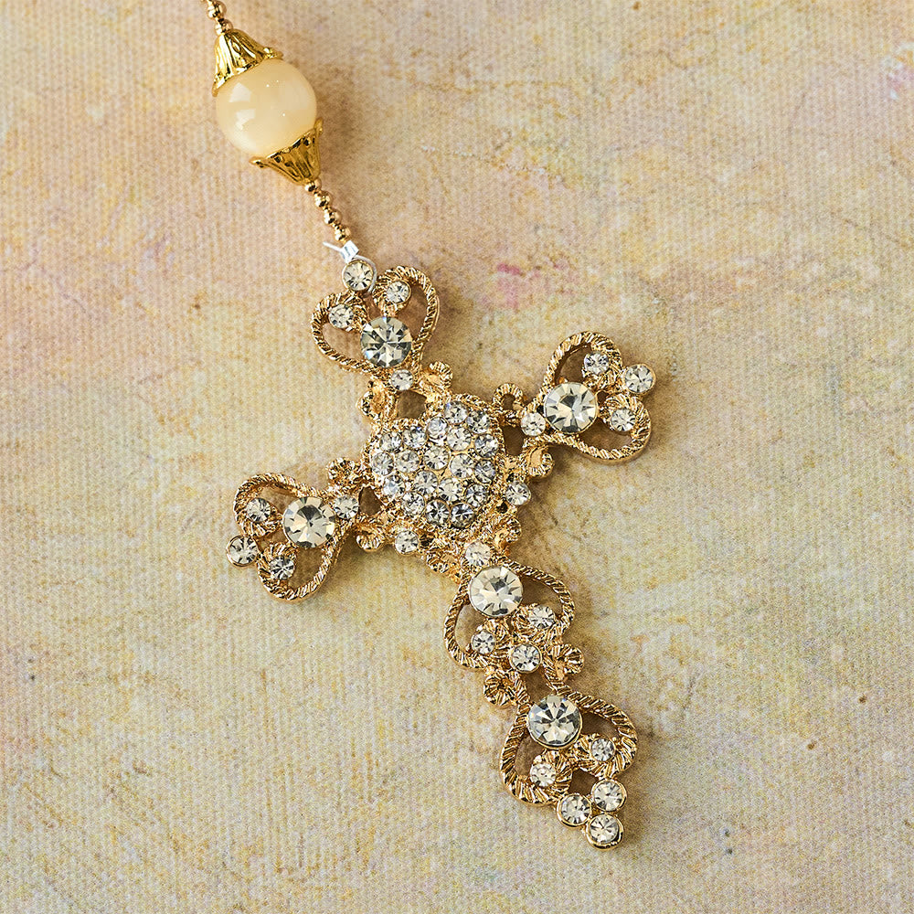 Sparkling Golden Beads Luxury Rosary with Our Lady of Grace