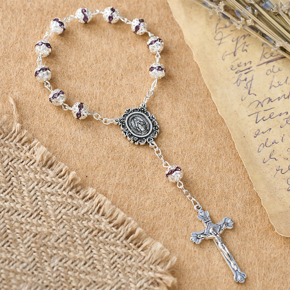 Sparkling Bead Pocket Rosary with Our Lady Medal: Symbol of Faith and Grace