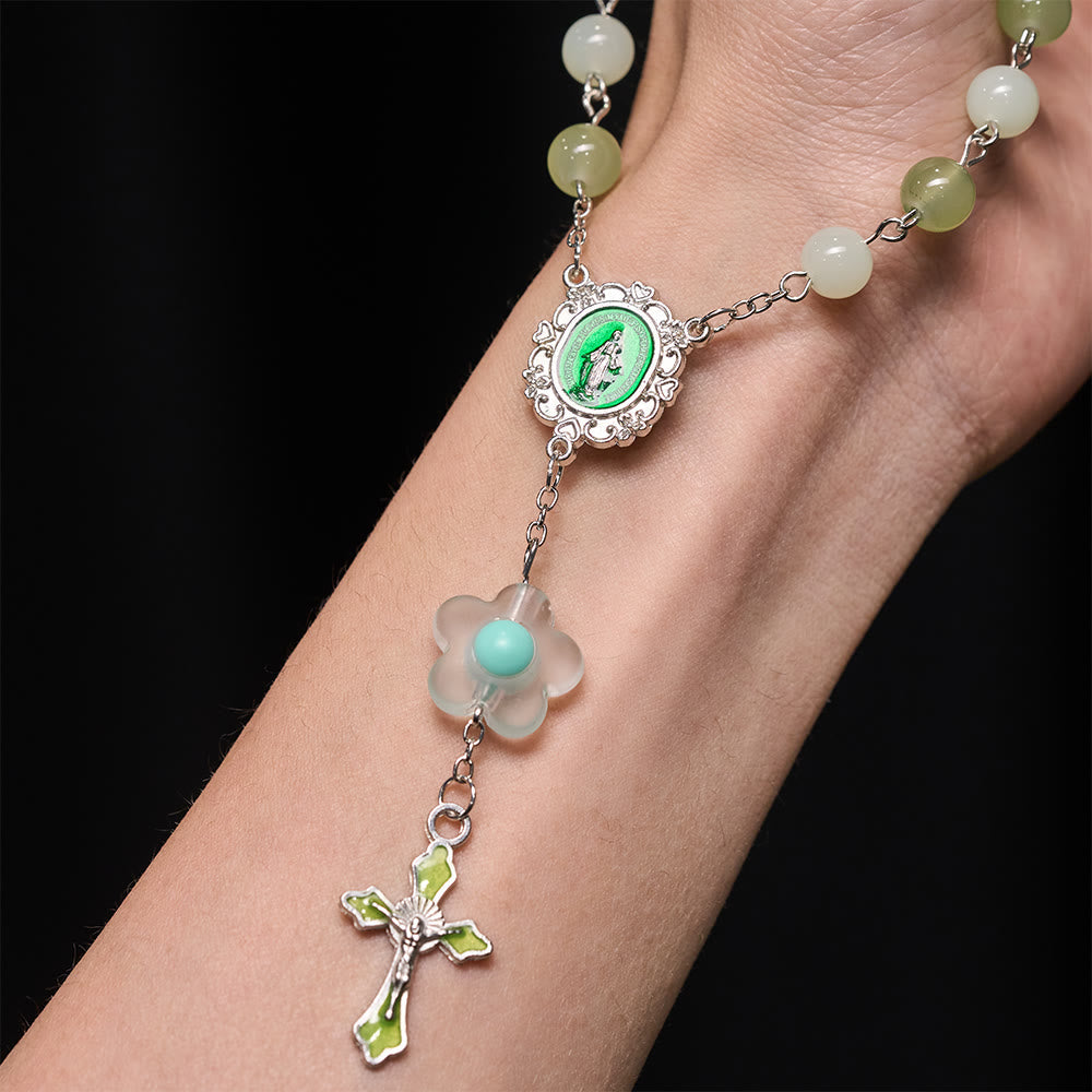 3-Style Pastel Pocket Rosary with Flower Charm: Silver-Toned Crucifix for Marian Prayer