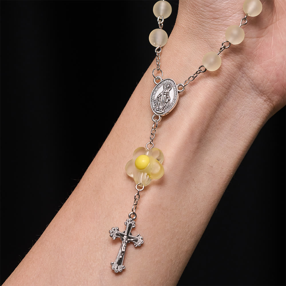 3-Style Pastel Pocket Rosary with Flower Charm: Silver-Toned Crucifix for Marian Prayer