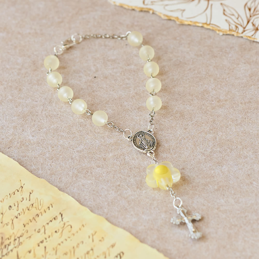 3-Style Pastel Pocket Rosary with Flower Charm: Silver-Toned Crucifix for Marian Prayer