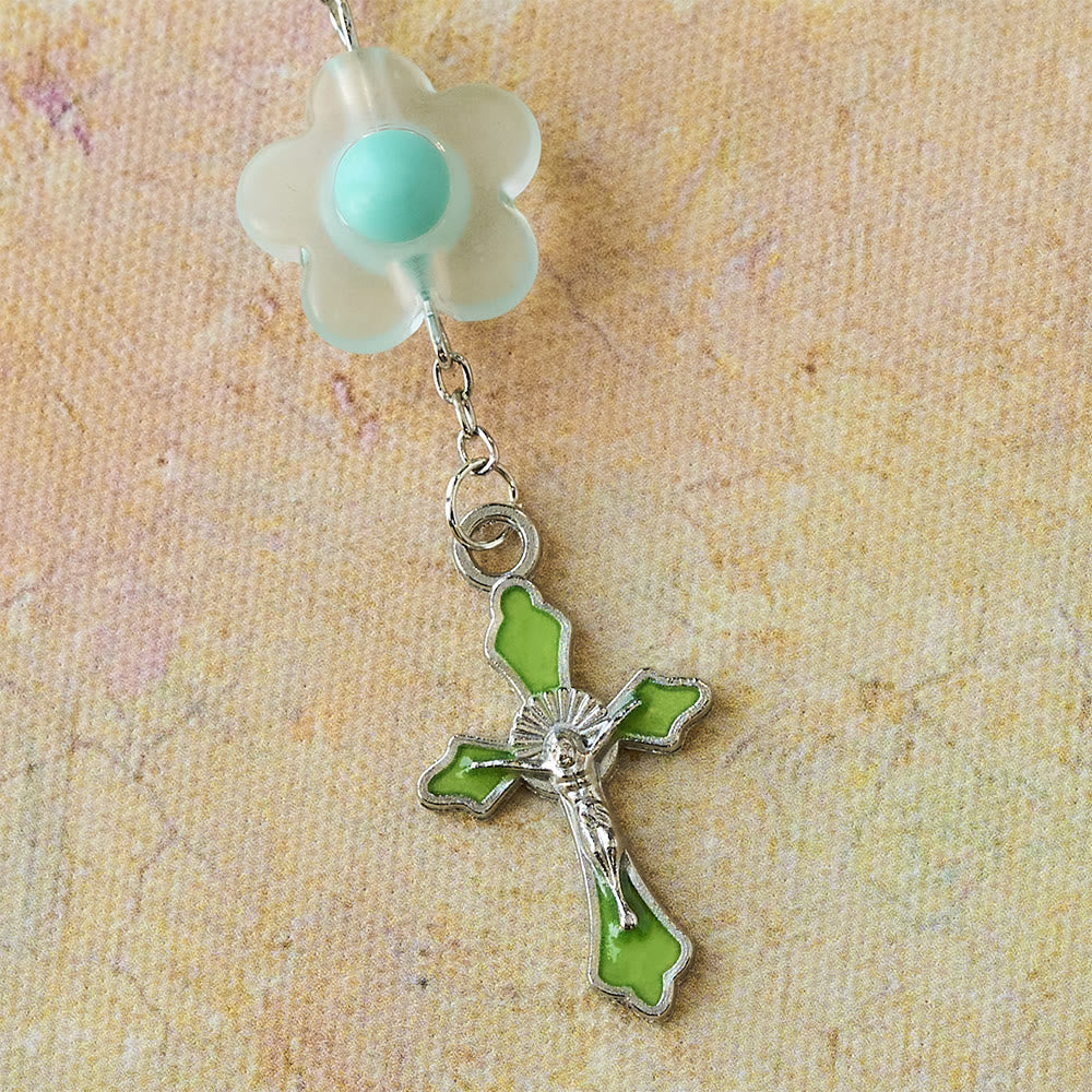 3-Style Pastel Pocket Rosary with Flower Charm: Silver-Toned Crucifix for Marian Prayer