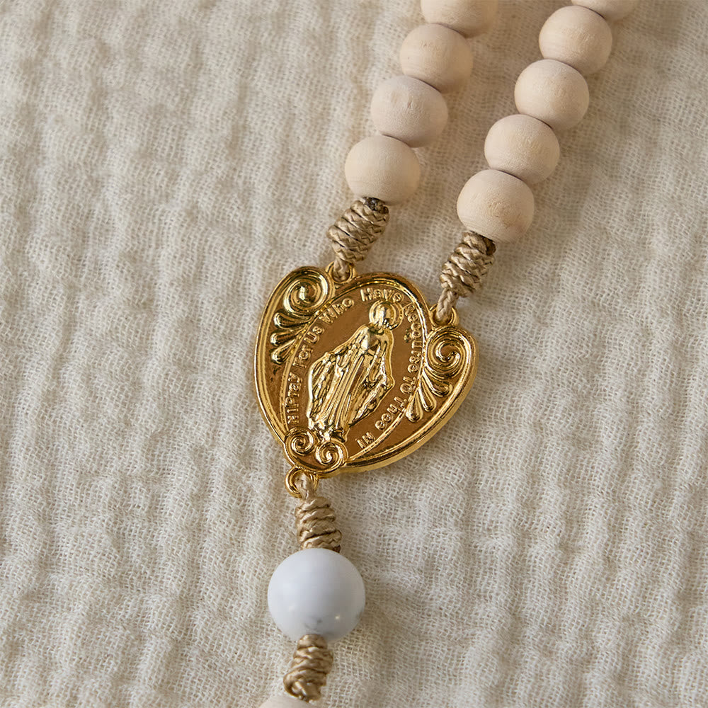 Tranquil Devotion Wood Rosary: Turquoise Accents for Daily Prayer
