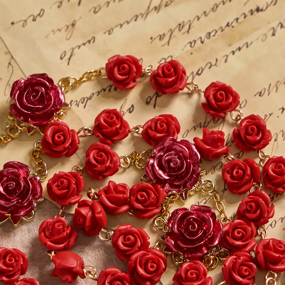 Rose Resin Bead Devotional Rosary with Our Lady Medal & Crucifix: Carry Divine Light in Every Petal