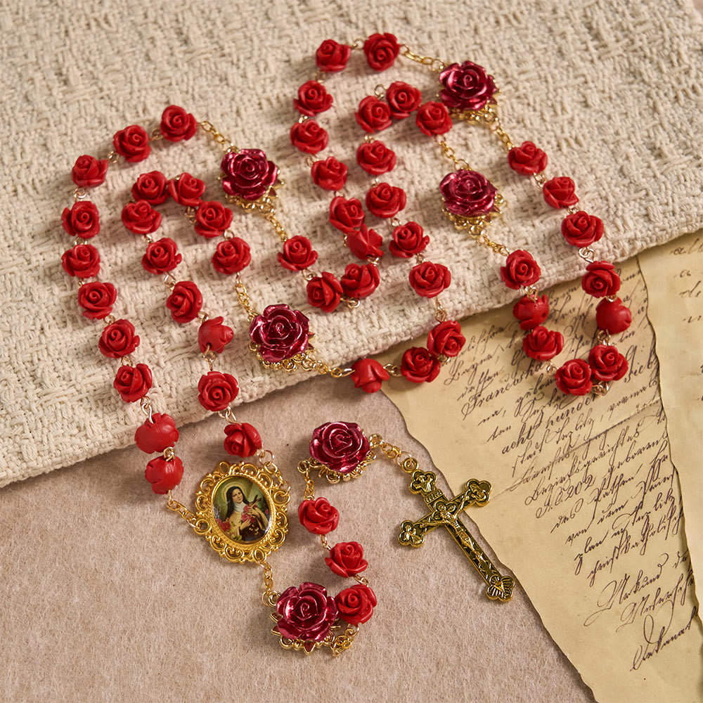 Rose Resin Bead Devotional Rosary with Our Lady Medal & Crucifix: Carry Divine Light in Every Petal