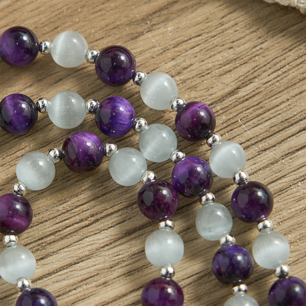 Cat's Eye Beaded Rosary with Mary Medal: A Symbol of Divine Guidance & Faith