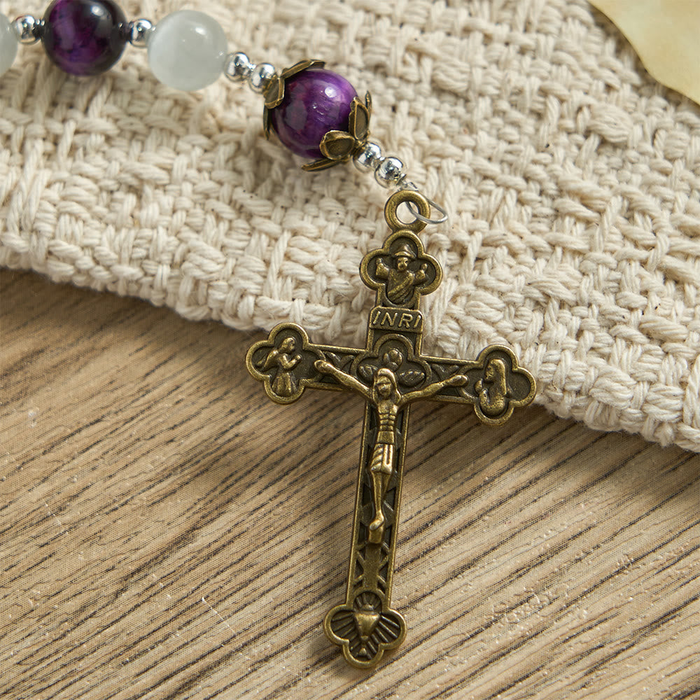 Cat's Eye Beaded Rosary with Mary Medal: A Symbol of Divine Guidance & Faith