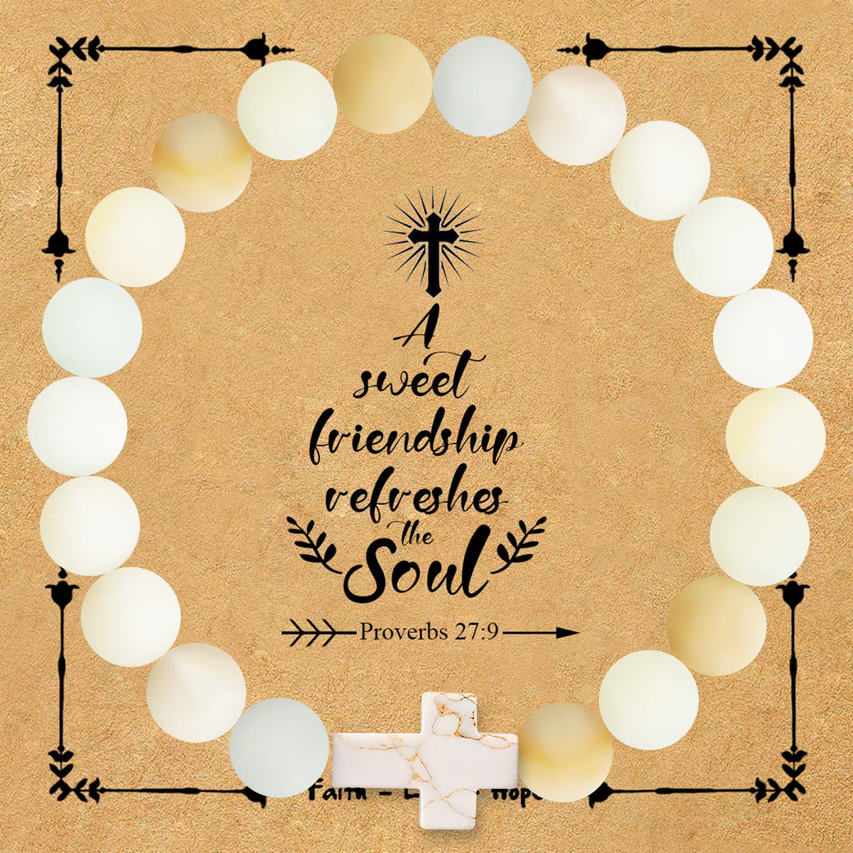Natural Stone Cross Bracelet with Proverbs 27:9 Card: A Symbol of Divine Friendship & Grace