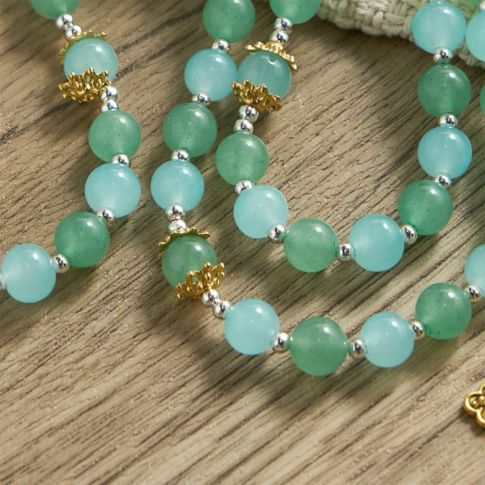 Aventurine & Aquamarine-Hued Glass Rosary with Our Lady Medal & Ornate Crucifix