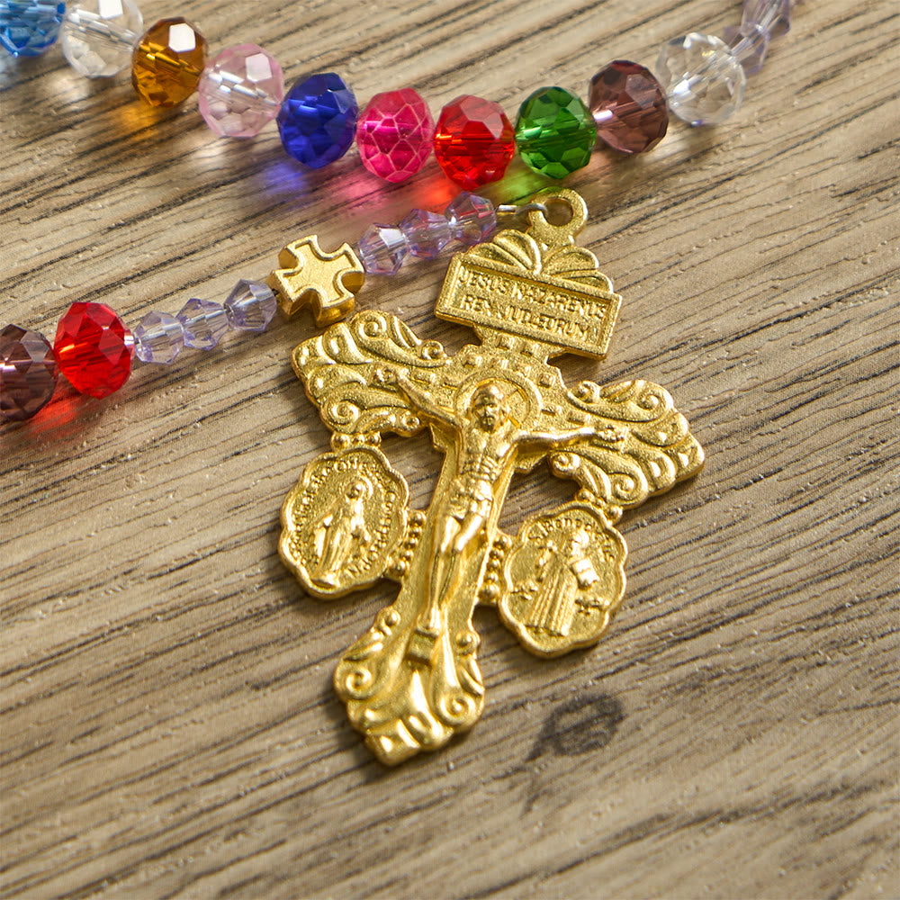 Multi-Color Flat Glass Bead Rosary: Emblem of Divine Grace & Diversity