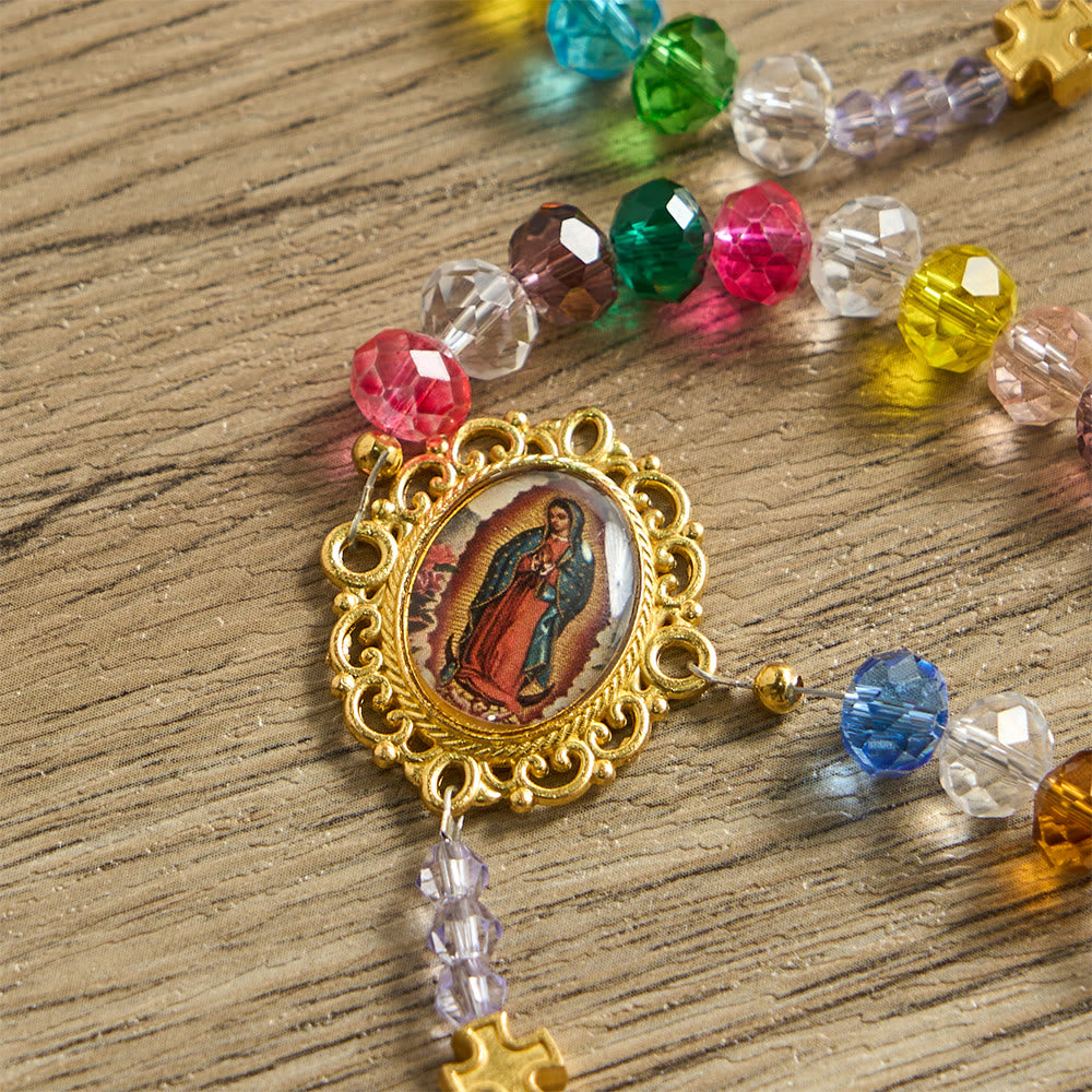 Multi-Color Flat Glass Bead Rosary: Emblem of Divine Grace & Diversity