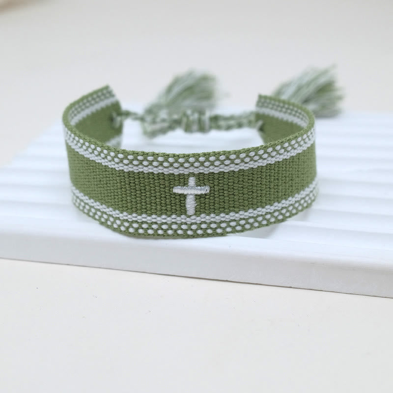 Sacred Cross Woven Tassel Bracelet: Elevate Your Faith With Sweet, Devout Style