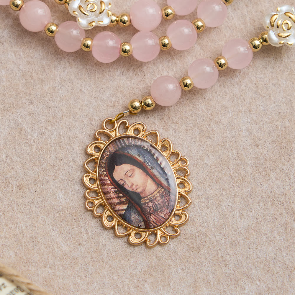 Rose Quartz Seven Sorrow Rosary with Sacred Heart: Emblem of Marian Compassion