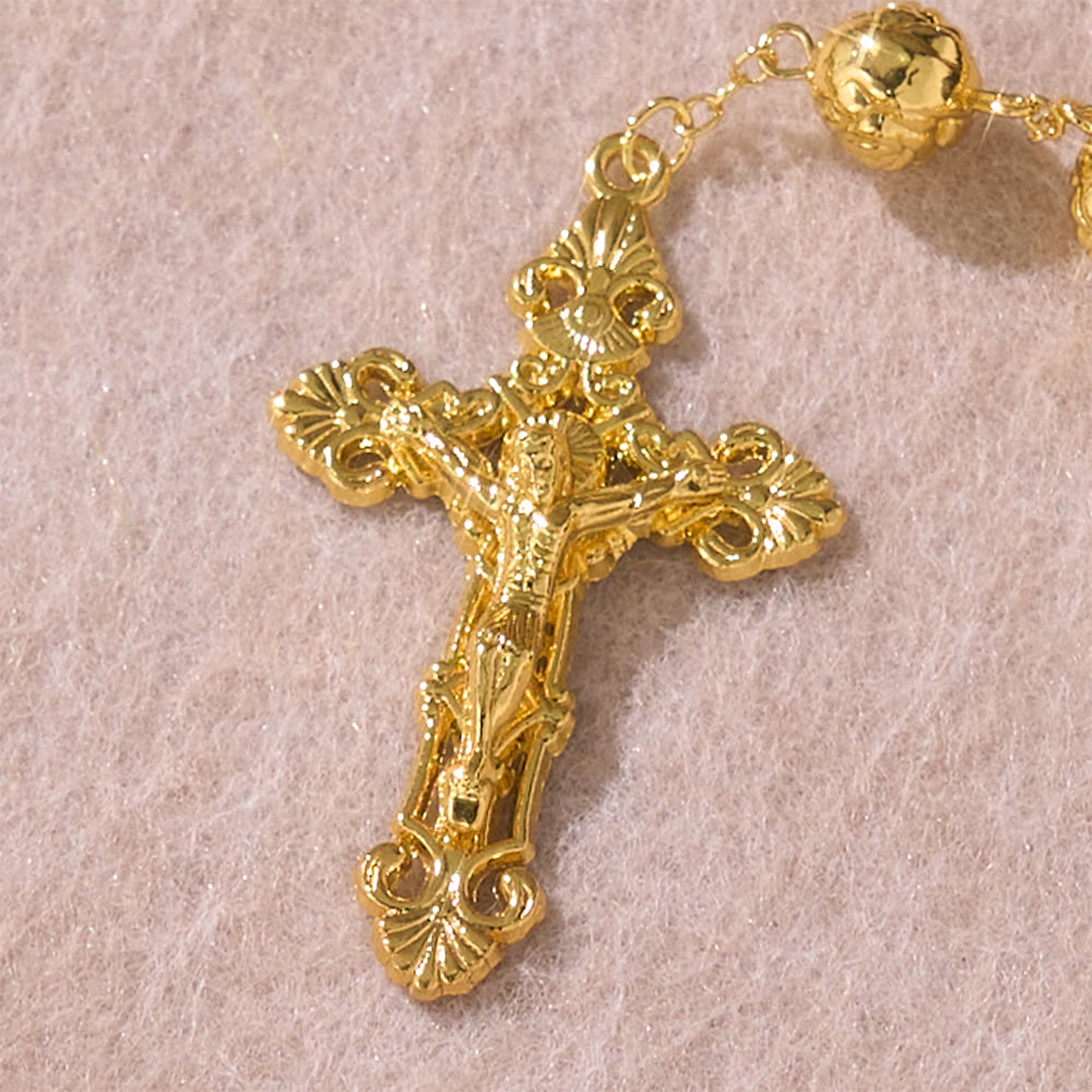 Engraved Rose Bead Our Lady Rosary with Crucifix: Symbol of Devout Prayer