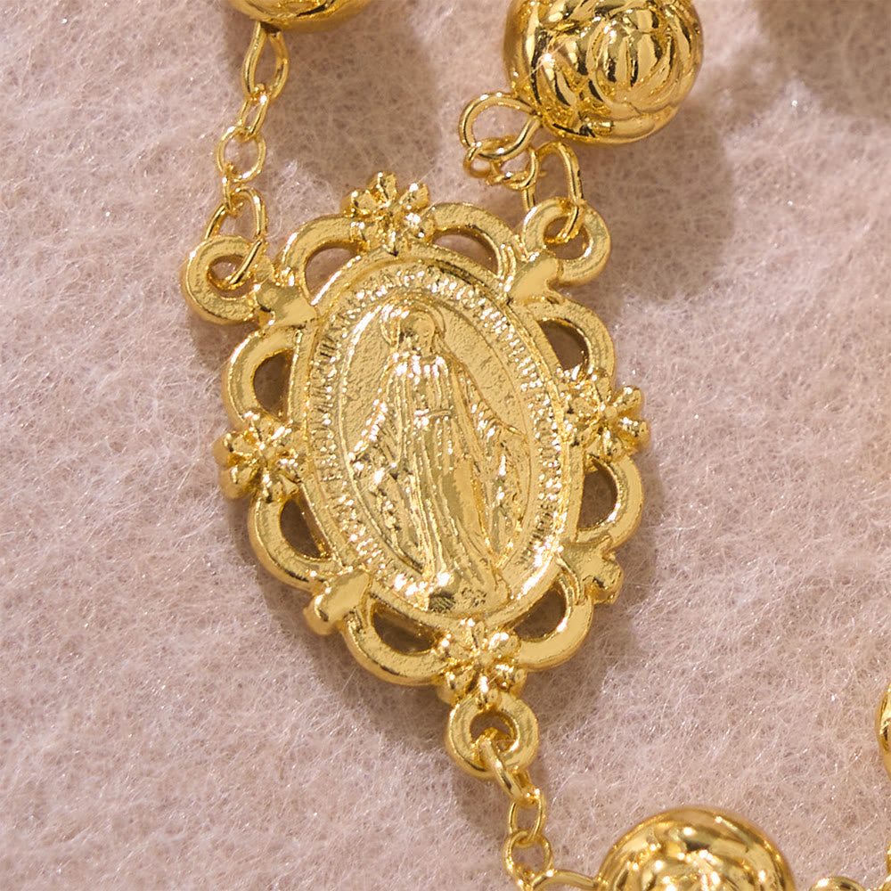 Engraved Rose Bead Our Lady Rosary with Crucifix: Symbol of Devout Prayer