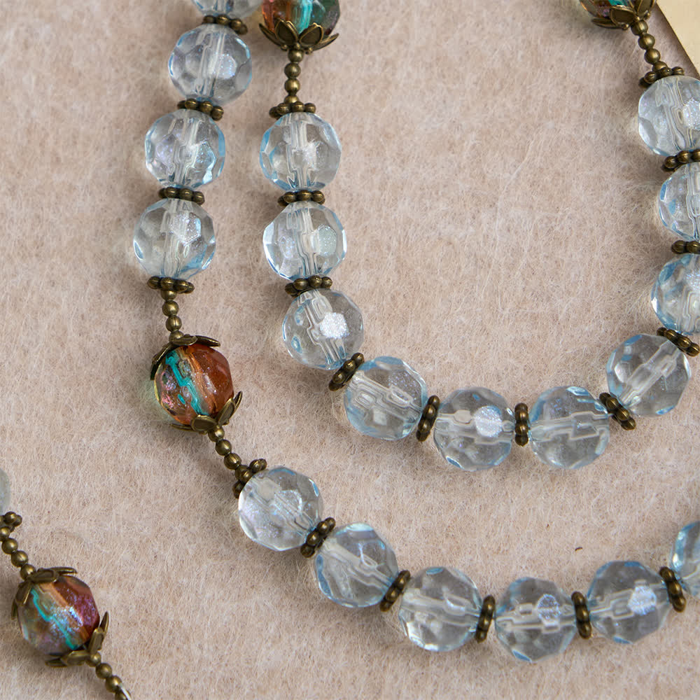 Antique Bronze Our Lady Heirloom Rosary with Iridescent Blue Glass