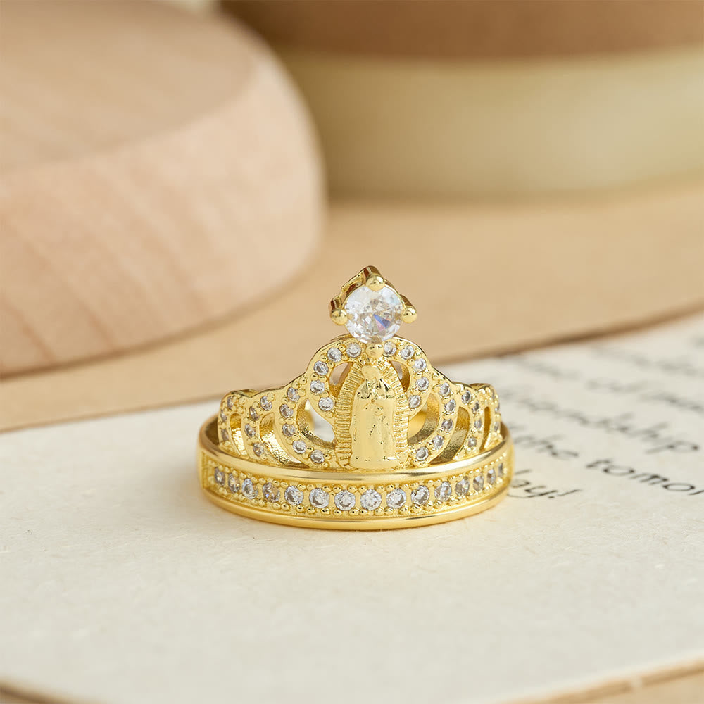 Ornate Crown Shaped Our Lady Zircon Ring: Sacred Symbol of Heavenly Grace