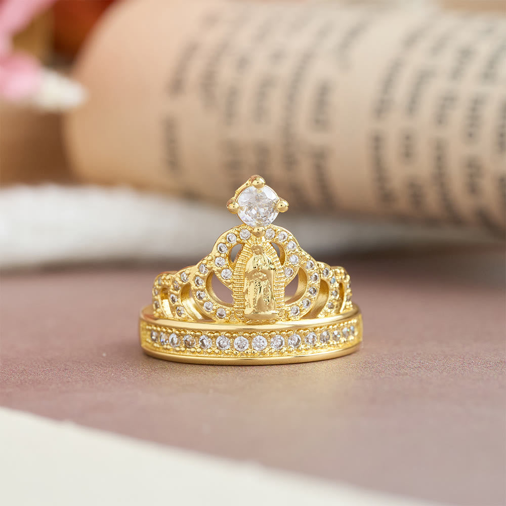Ornate Crown Shaped Our Lady Zircon Ring: Sacred Symbol of Heavenly Grace