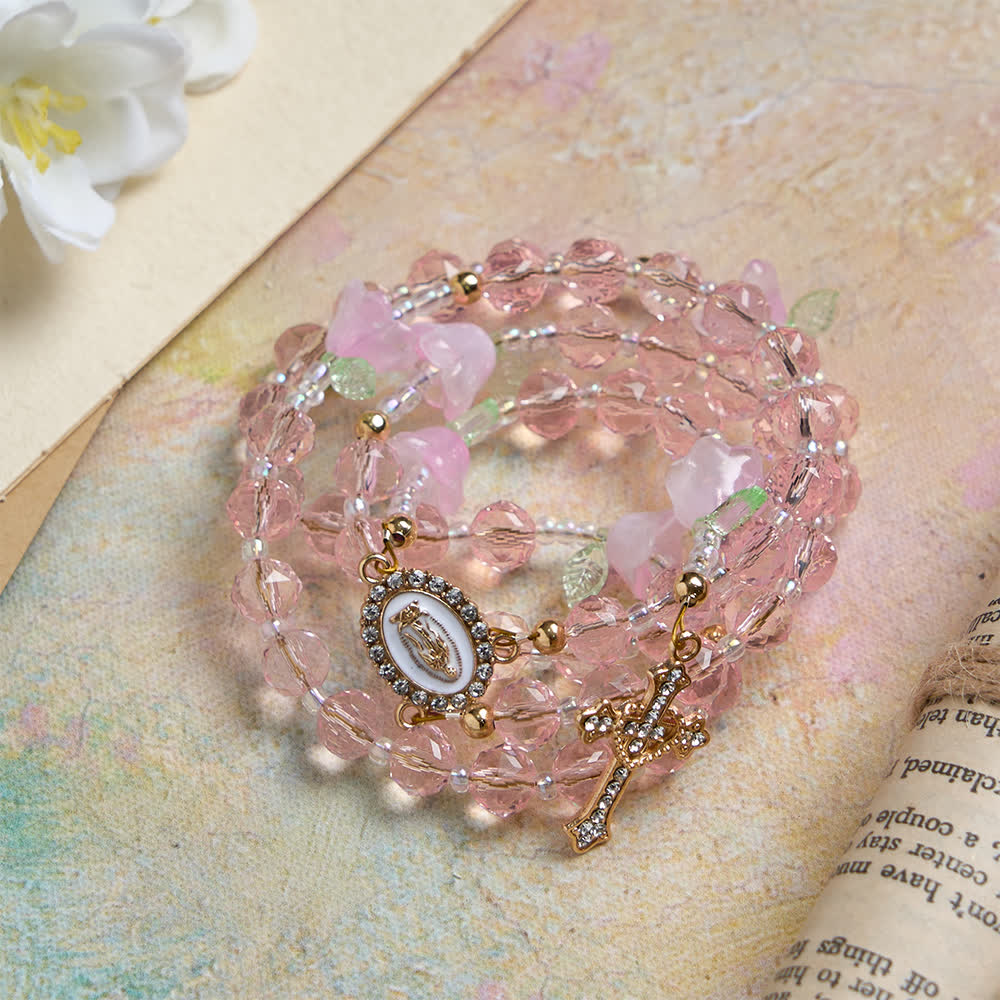 Lily of the Valley Devotion Rosary with Our Lady Accents & Pink Beads