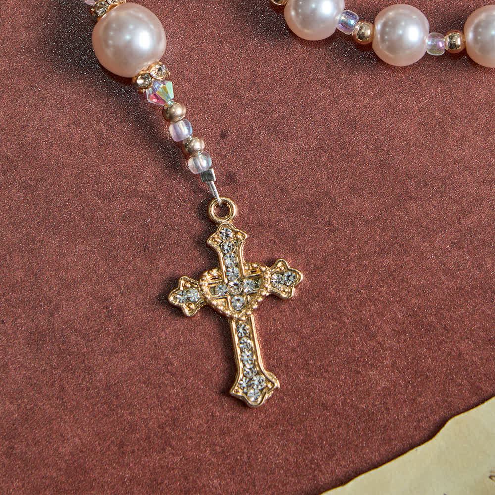Elegant Catholic Soft Peach Glow Rosary with Our Lady