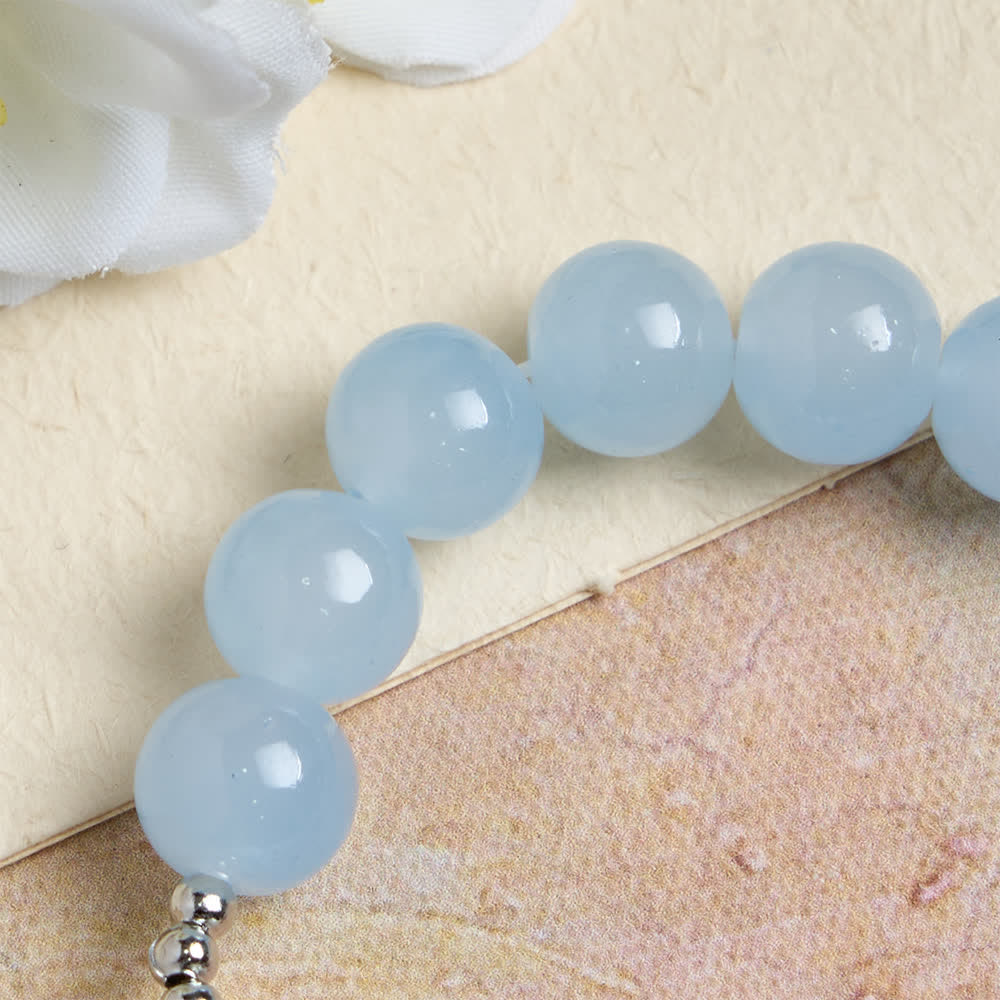 Natural Howlite Stone St. Michael Bracelet: Light Blue & PInk Dual Spiritual Protection