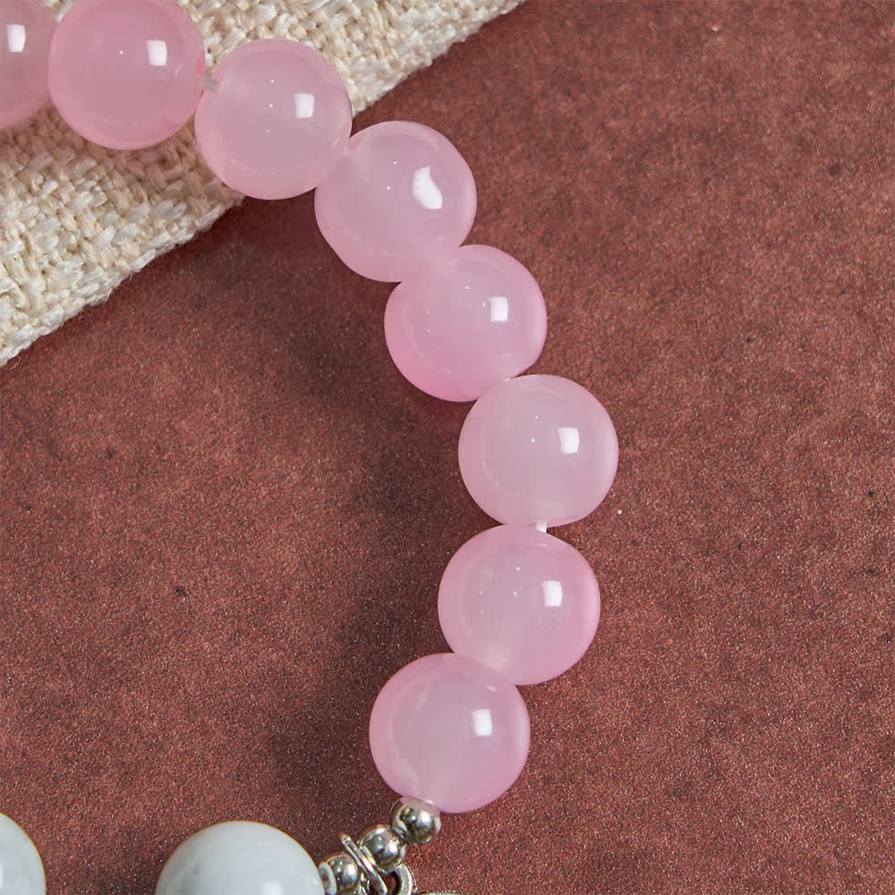 Natural Howlite Stone St. Michael Bracelet: Light Blue & PInk Dual Spiritual Protection