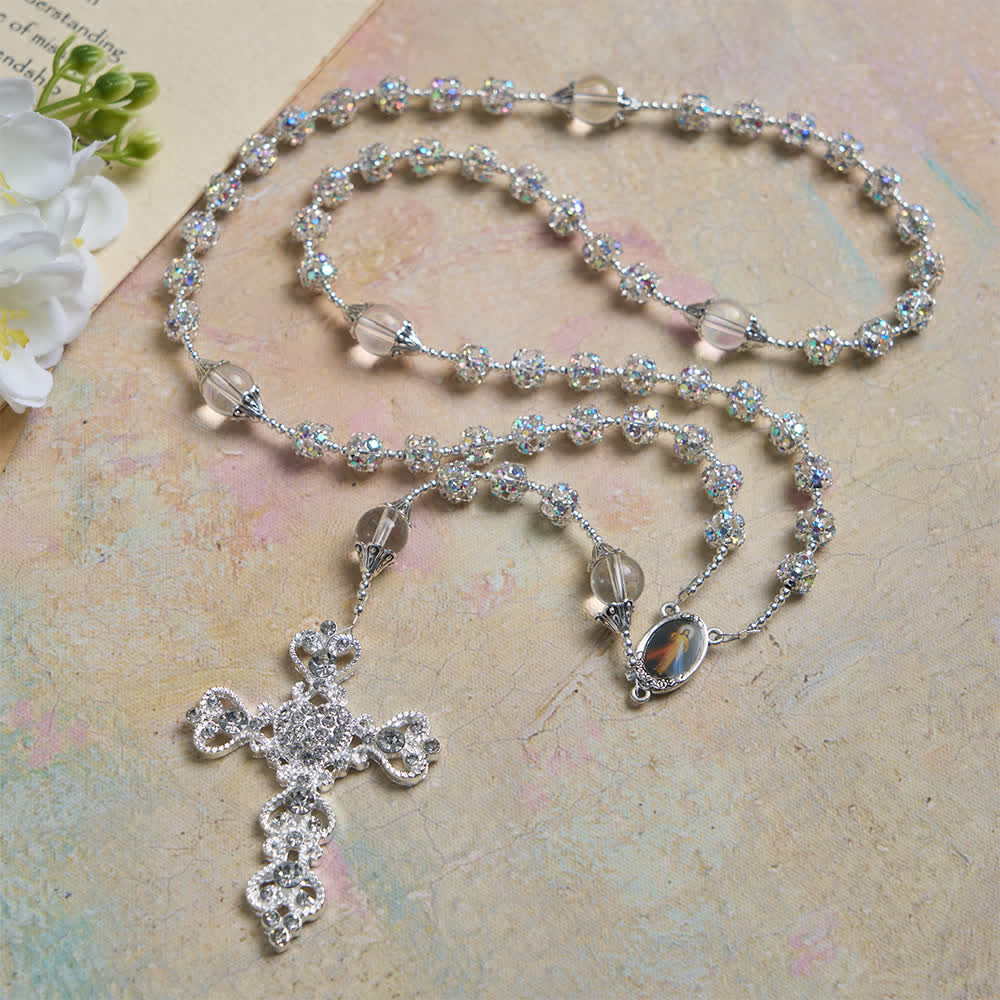 Sparkling Golden Beads Luxury Rosary with Our Lady of Grace