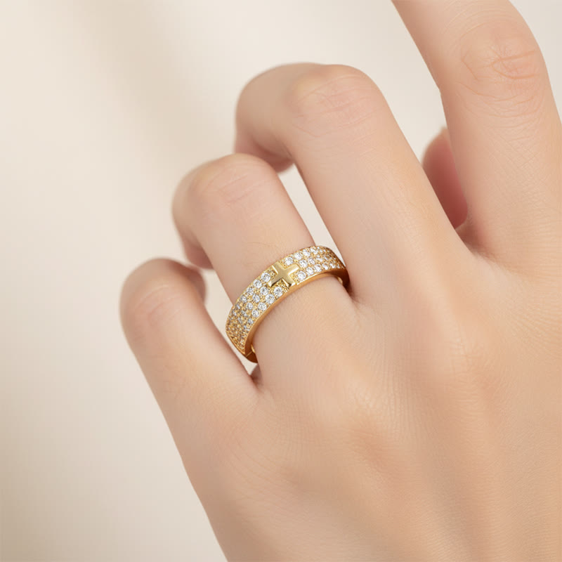 Paved Crystal Cross Open Adjustable Ring: Symbol Of Eternal Hope & Grace