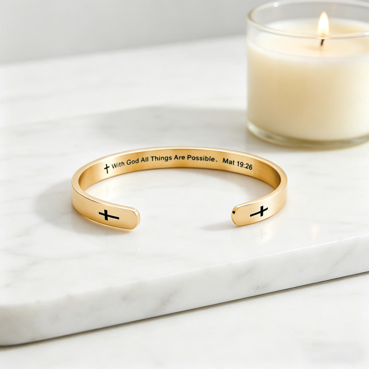 Matthew 19:26 Bible Verse Cross Cuff Bracelet: With God All Things Are Possible Faith Symbol