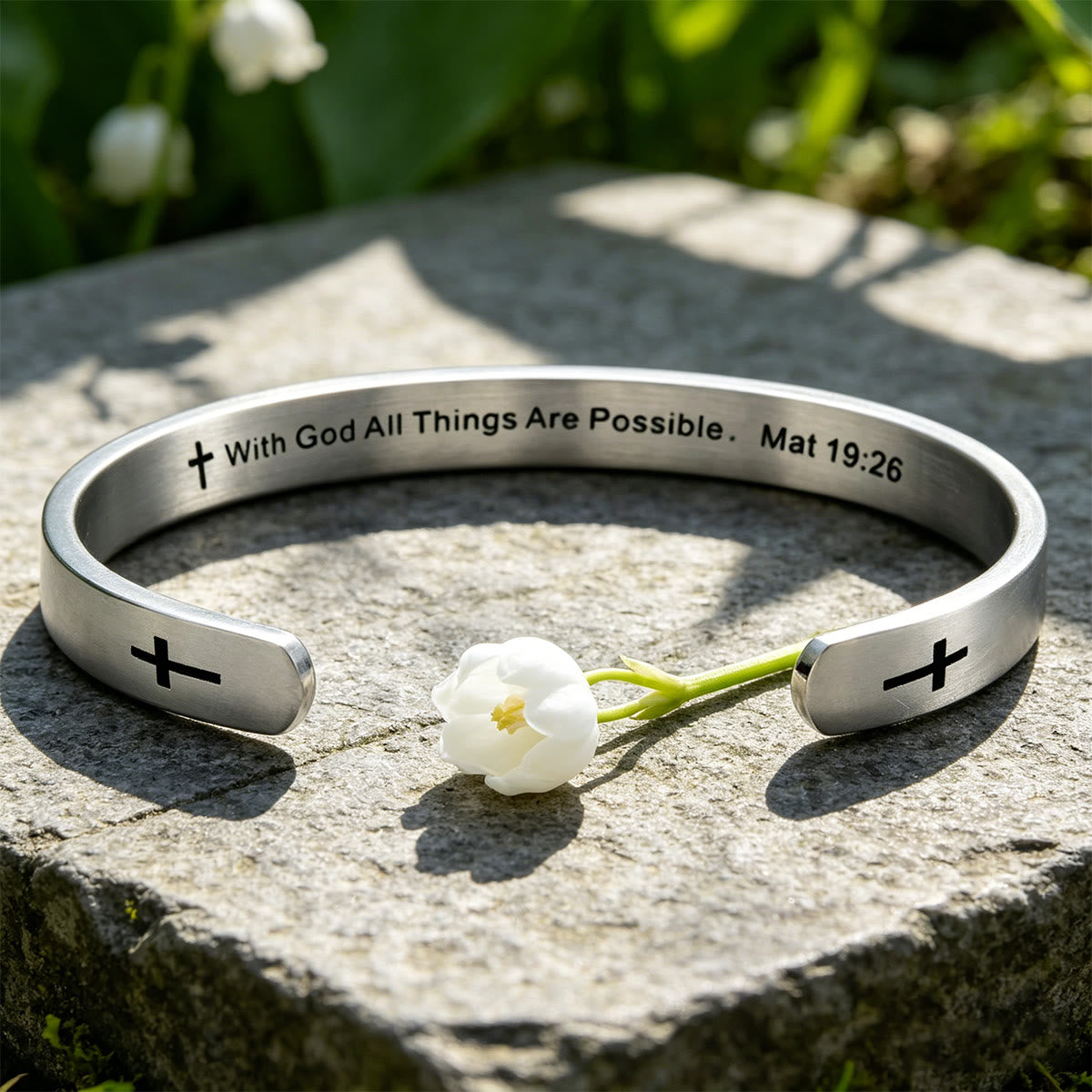 Matthew 19:26 Bible Verse Cross Cuff Bracelet: With God All Things Are Possible Faith Symbol