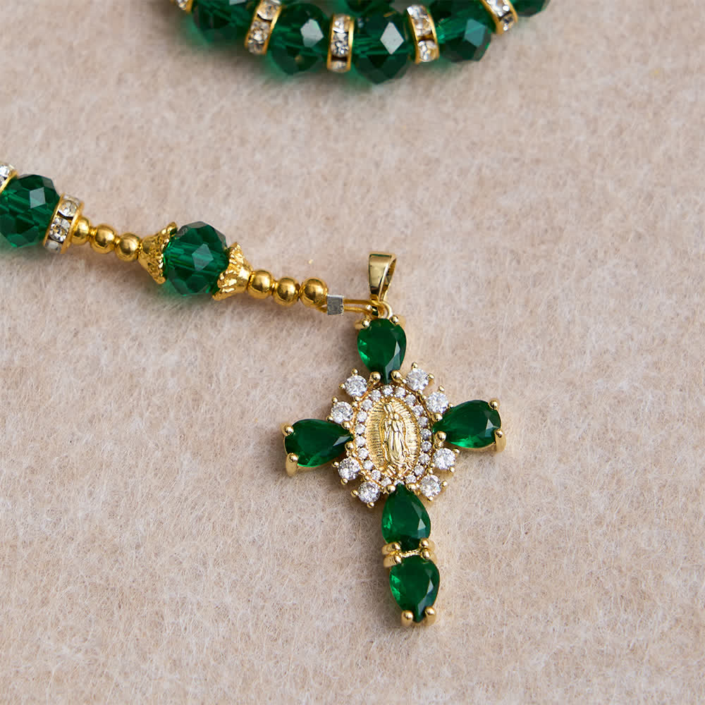 Emerald Green Faceted Glass Rosary with Luxurious Our Lady Cross